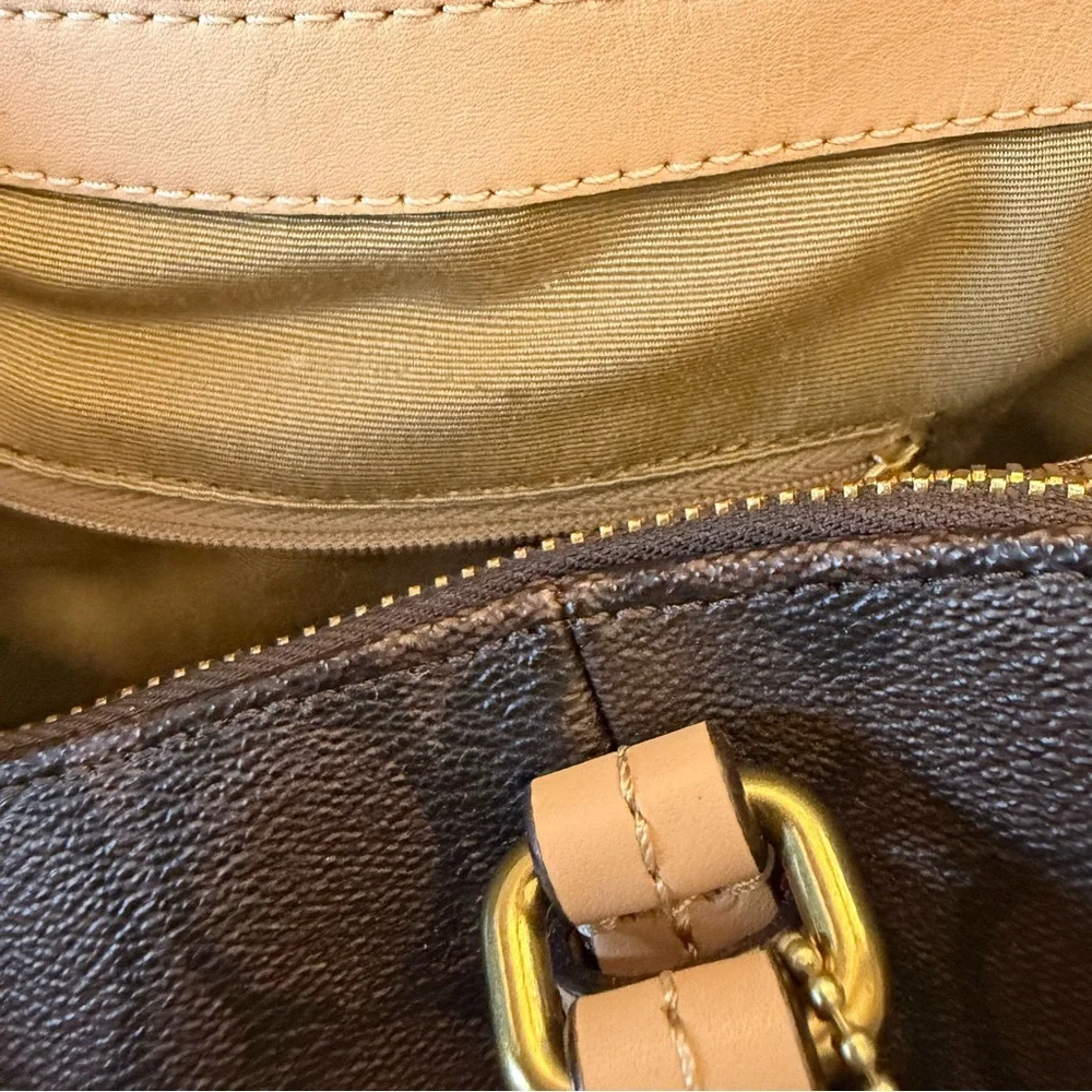 Coach Brown Signature Baby Bag with Tan Trim and Red Tag
